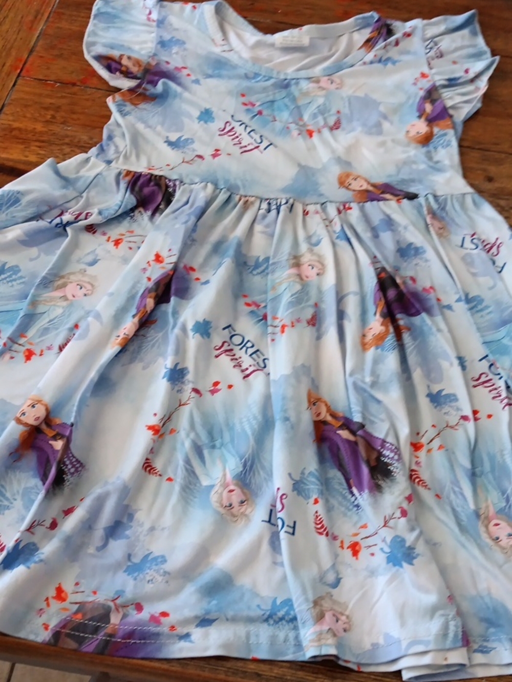Girls' Light Blue Printed Short Sleeve Dress - Character Print Anna & Elsa